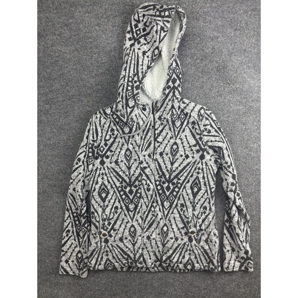 Billabong Jacket Womens Medium Gray Aztec Sherpa Fleece Lined Hooded Zip Pockets